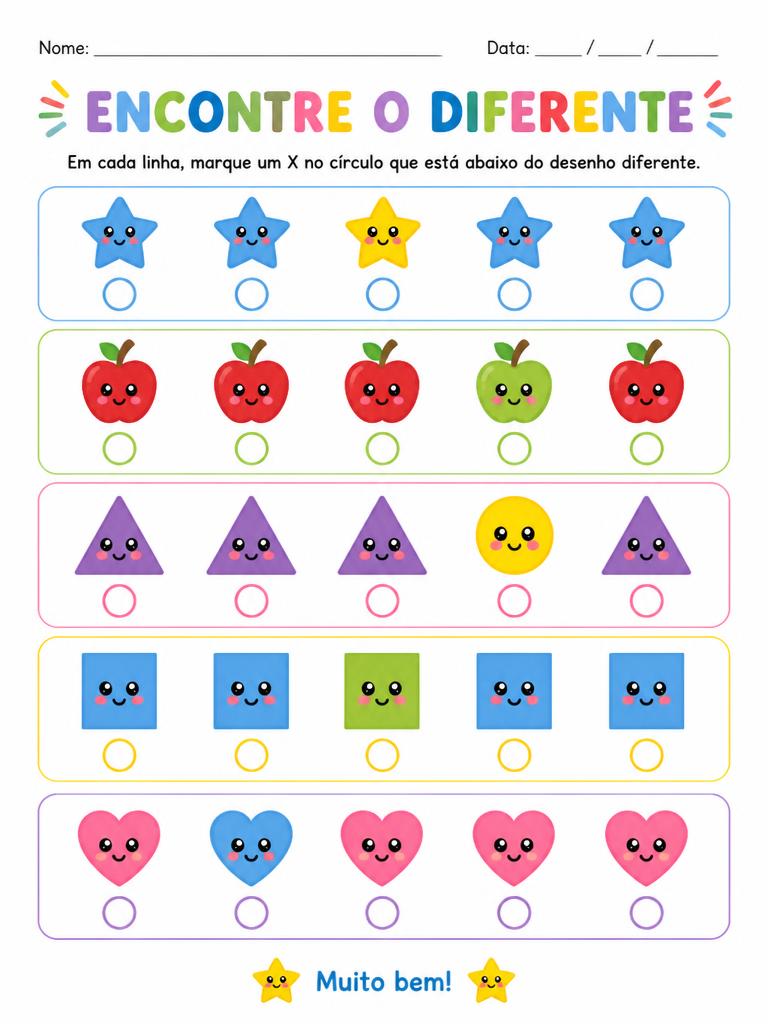 Atividade educativa de Encontre o diferente para crianças com autismo