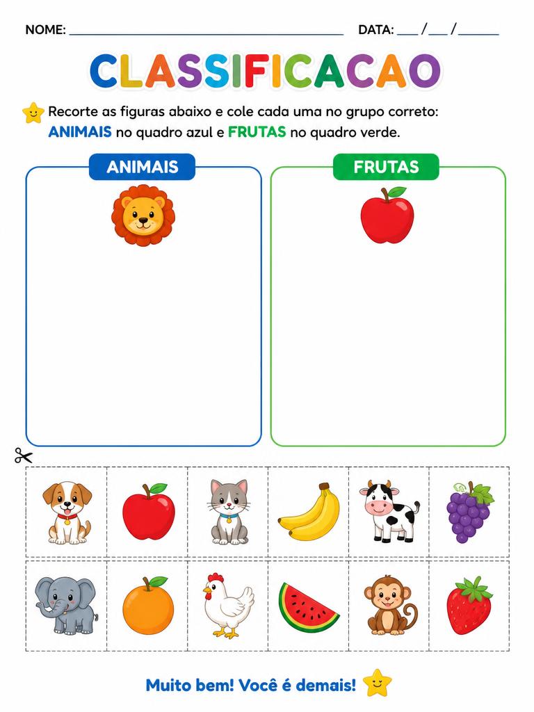 Atividade educativa de Classificação para crianças com autismo